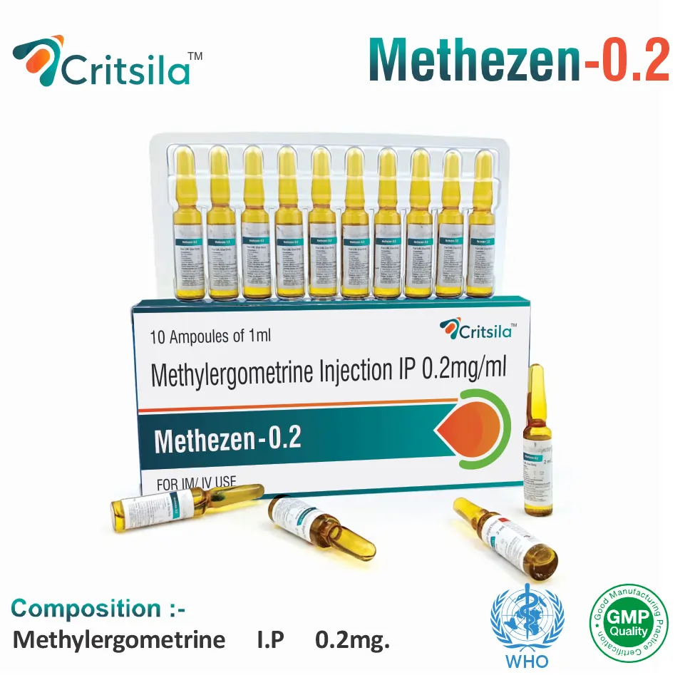 Methylergometrine (0.2mg) Injection at the best price in PCD Pharma Franchise for Uterotonic, Postpartum Hemorrhage Management.